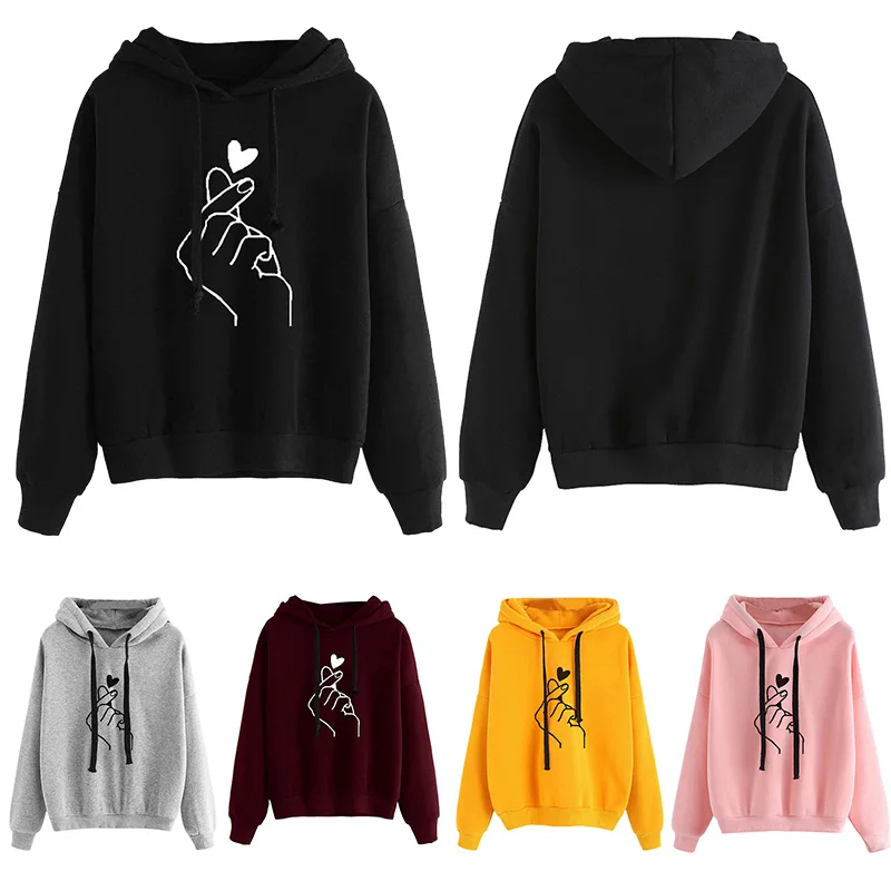 Women's Hoodies Plus Size Harajuku Love Heart Finger Sweatshirt | Женская одежда