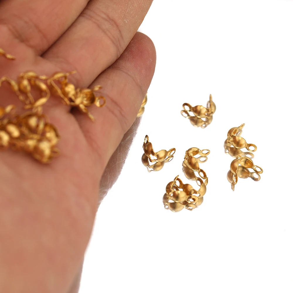 50-100pcs 18k Gold Stainless Steel Ball Chain Calotte Crimps Beads Connector End Clasp DIY Jewelry Necklace Bracelets Supplies | Украшения