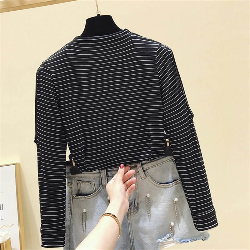 Женская футболка новинка весны 2019 Корейская полосатая водолазка в стиле