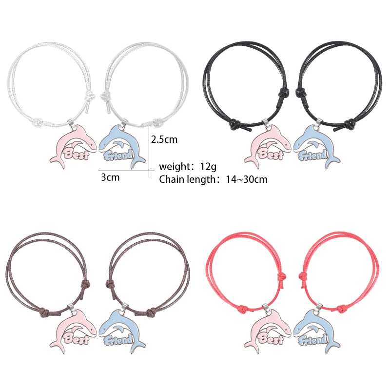 

Best Selling BFF Men And Women Best Friend Bracelet Metal Animal Dolphin Pendant Multicolor Leather Rope Friendship Jewelry Gift