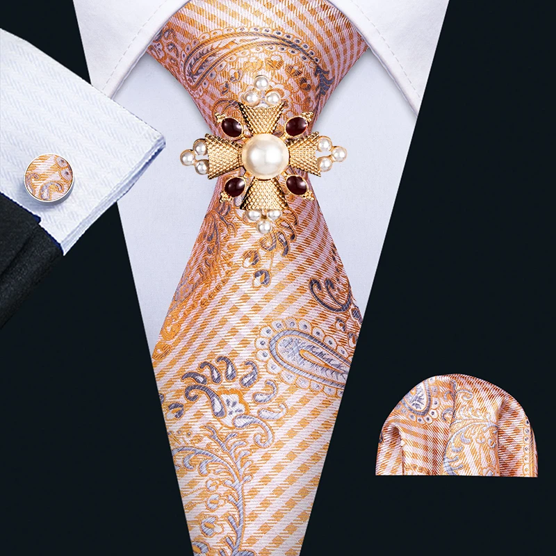 

Мужской свадебный галстук, оранжевый шелковый галстук с пейсли, Hanky брошь, набор, Barry.Wang, 8,5 см, модные дизайнерские галстуки на шею для мужчин,...