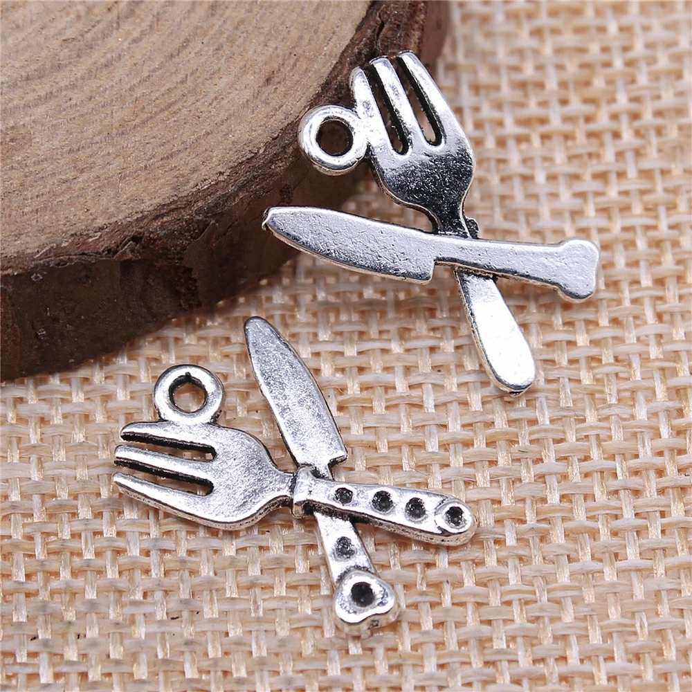 

free shipping 54pcs 20x14mm antique silver Cutlery charms diy retro jewelry fit Earring keychain hair card pendant accessories