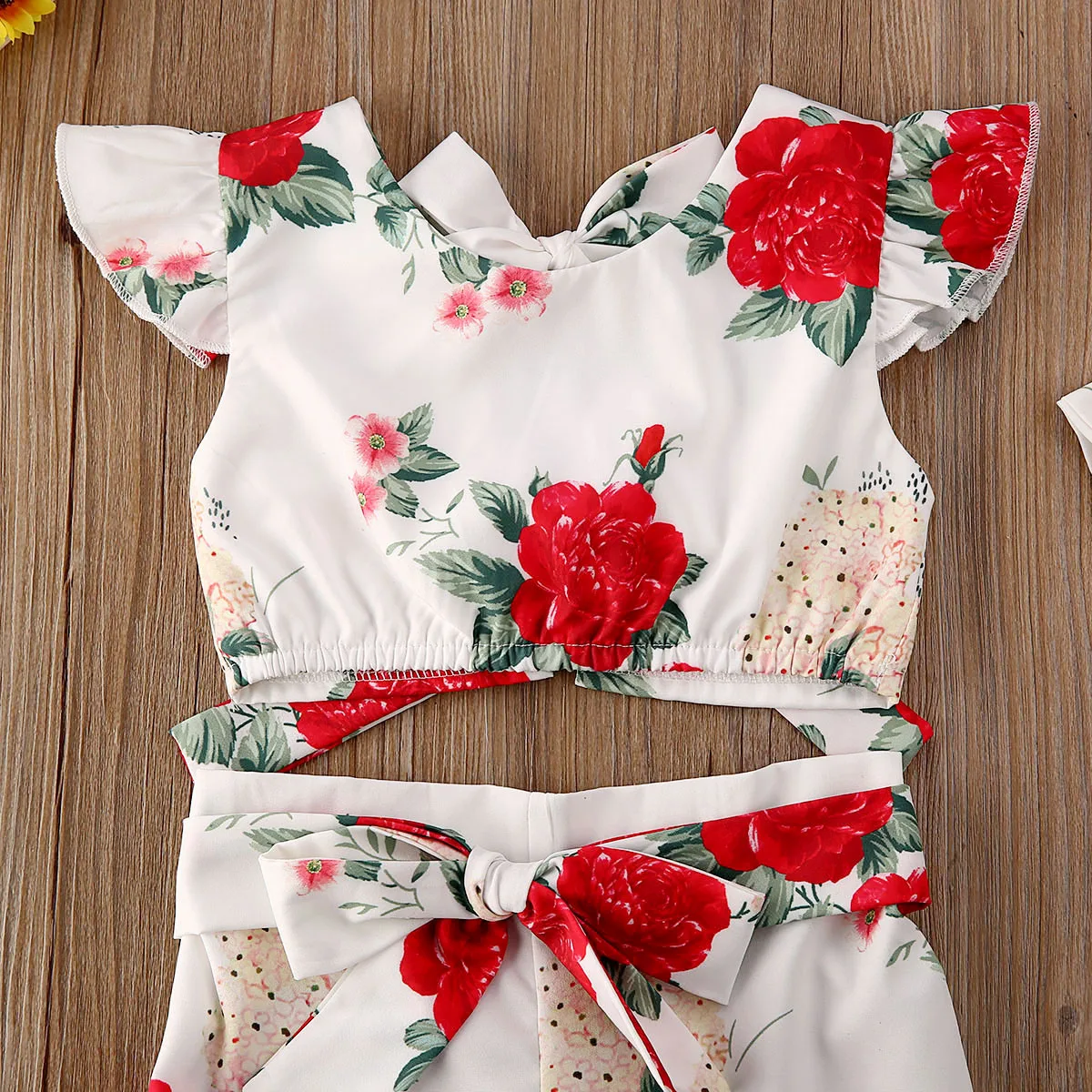 От 1 до 6 лет одежда для малышей детский девочек в цветочек короткий рукав с бантом