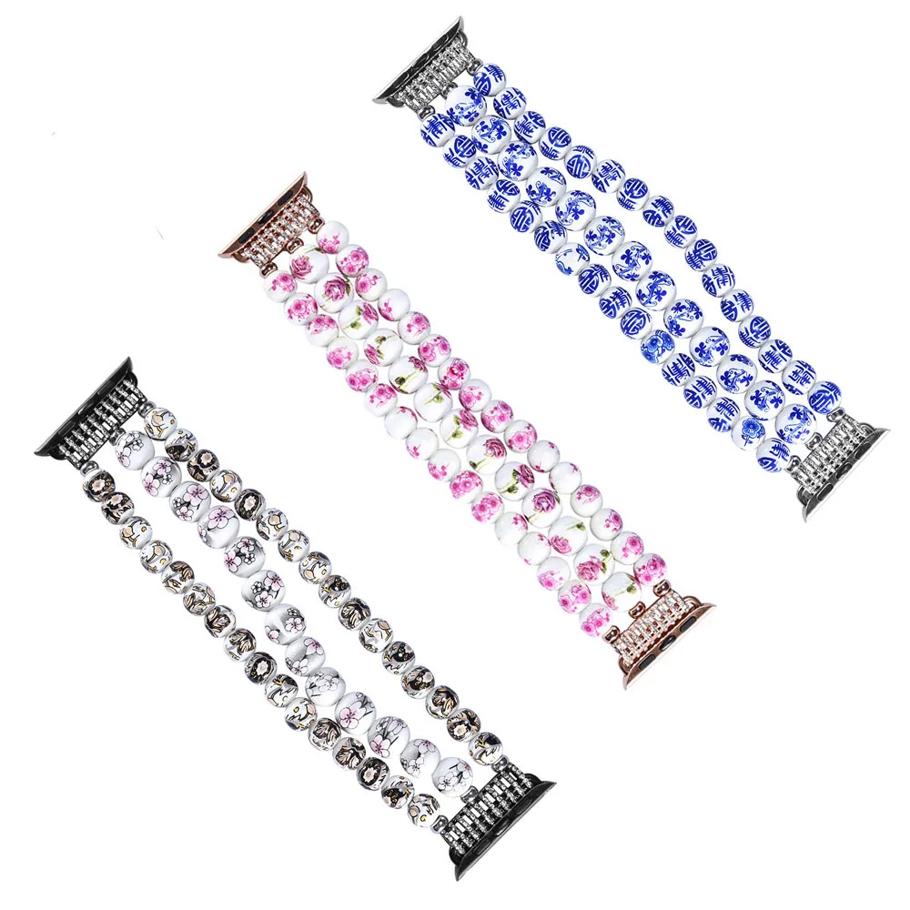 

Creamic Beads Bracelet for 44mm 40mm Apple Watch SE 6 Bands Replacement for iWatch 3 38mm 42mm Fashion Woman Elastic Loop Strap