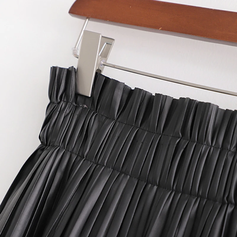 Fandy lokar юбки из искусственной кожи, женская модная Однотонная юбка из искусственной кожи, женские элегантные плиссированные мини-юбки с эластичной резинкой на талии для женщин II