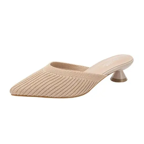 

Women Autumn Mules Shoes Fashion Pointed Slippers Elegant Knitted Sandals Summer New Sandals Solid Slippers Ladies Mules 2020