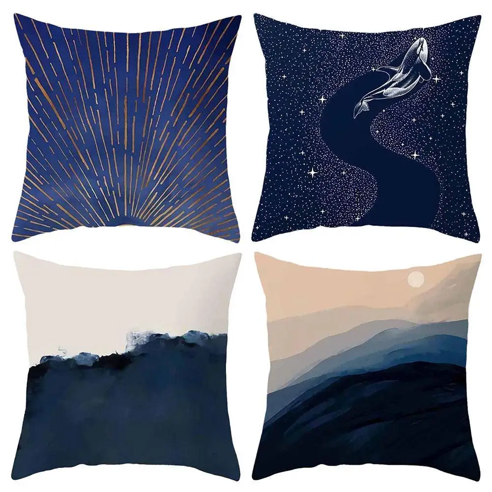 

Blue Tone Print Square Pillow Case Geometric Cushion Cover Home Decor Sofa Car Cushion Cover 45*45cm