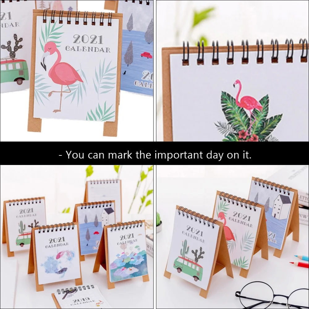 

8Pcs Small 2021 Desktop Calendar Coil Calendar Desk Decoration (Mixed Style)