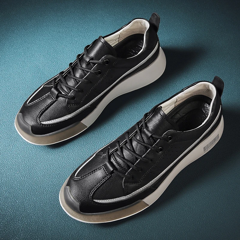 

Best Selling Men Casual Lace Up Sneakers Black Casual Footwear Men Youth Comfortable Man Leather Shoes Wearable Flats Sneakers