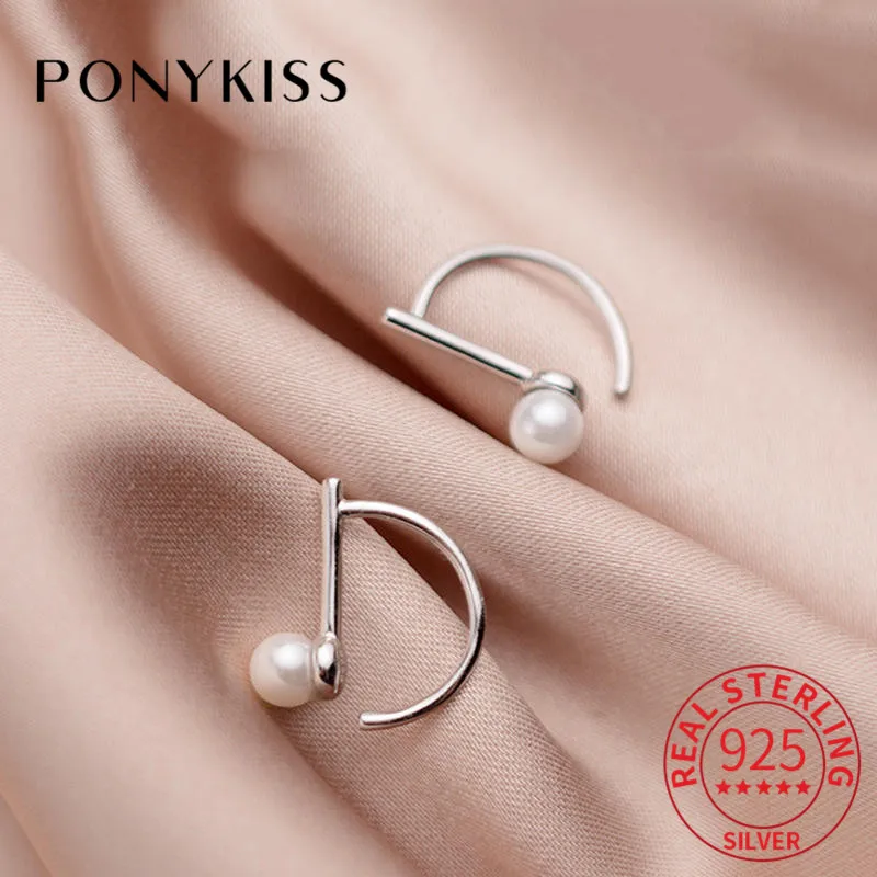 PONYKISS стерлингового серебра 925 пробы, жемчужные геометрические серьги-кольца, женские изящные элегантные серьги аксессуары, прекрасный подарок