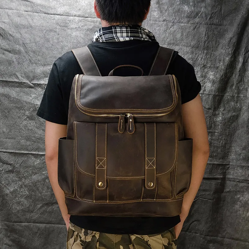 Винтажный Мужской рюкзак crazy horse из кожи многофункциональный для ноутбука 15 6