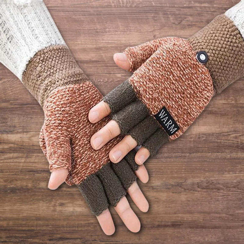 

Women Hand Warmer Flip Gloves Soft Half Finger Mittens Gloves Knitted Thicken Thermal Autumn Winter Cute Gloves
