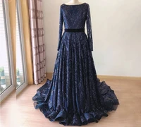 dubai a line luxury evening dresses muslim 2021 vintage long sleeves sequined sparkle formal prom party gowns vestidos de gala