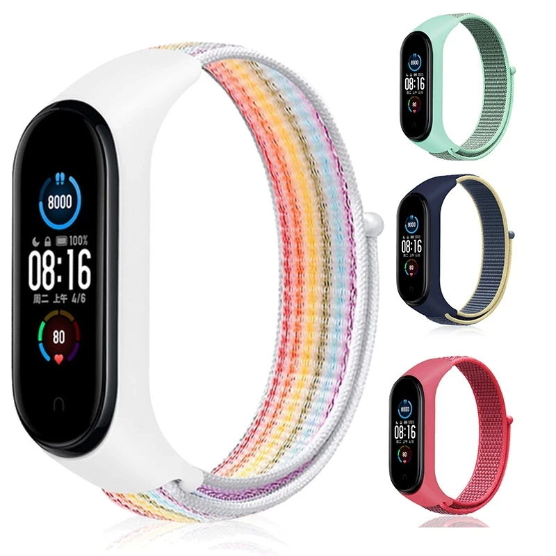 

Bracelet for mi band 5 Strap Nylon Sport loop watch pulsera correa Bracelet Miband 5 Wristband for xiaomi Mi band 4 3 6 strap
