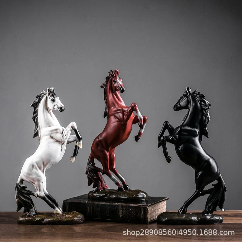 Red/White/Black Resin Horse To Success Statue Modern Antique Lifelike Animal Figurines Art Sculpture Home Office Decoration