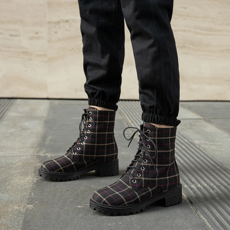 

Big Size Lace up Plaid Martin boots boots women shoes ankle boots for women ladies boots shoes woman winter