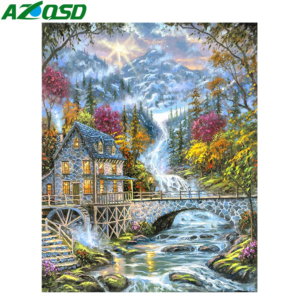 Алмазная вышивка AZQSD пейзаж ручная работа алмазная живопись деревня мозаика
