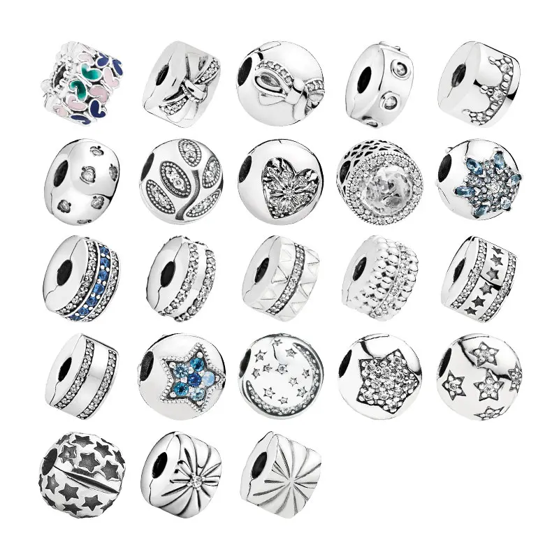 

925 Sterling Silver Clip Charms Beads For Jewelry Making DIY Bracelets Women Sunburst Star Snowflake Leaves Crown Bow Butterfly