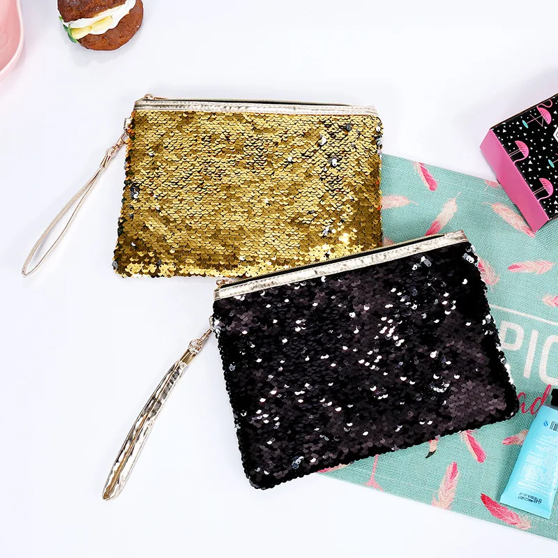 

New 24*17.5cm Makeup Bags lady's cosmetic bag toiletry organizer sequins refreshing bling bling makeup pouch travel kit purse