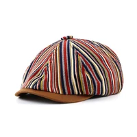 2020 autumn multi color striped octagonal hat women newsboy retro man versatile casual painter strange fashion peaked beret cap