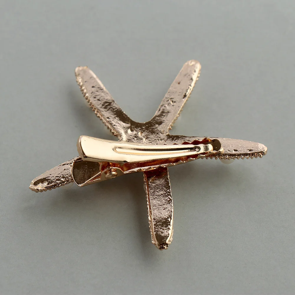 Заколка для волос в виде морской звезды с кристаллами и жемчужинами Заколки
