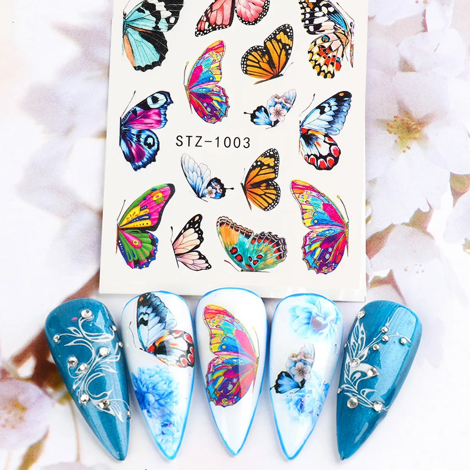 Lotus Butterfly наклейка с цветком для ногтей набор акварельные цветочные розы милые