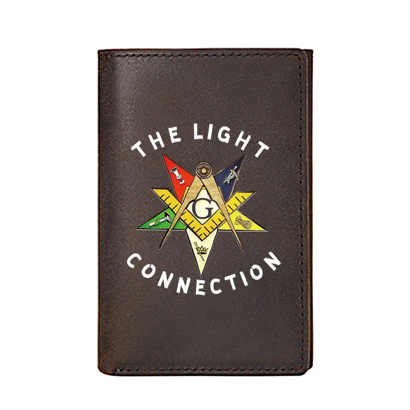 

Индивидуальный кошелек из натуральной кожи для мужчин, роскошные высококачественные мужские кошельки Masonic светильник Connection, Короткие сумо...