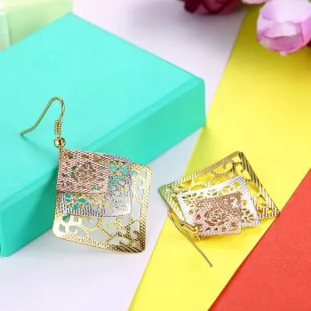 

K gold zircon earrings Square hollow romantic wind lady earrings gold earrings wholesaler KZCE203-A KZCE203-A