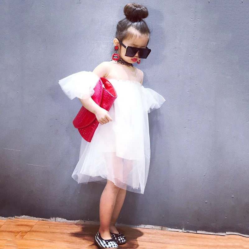 Летнее платье для девочек вечернее принцессы модное Сетчатое с открытыми