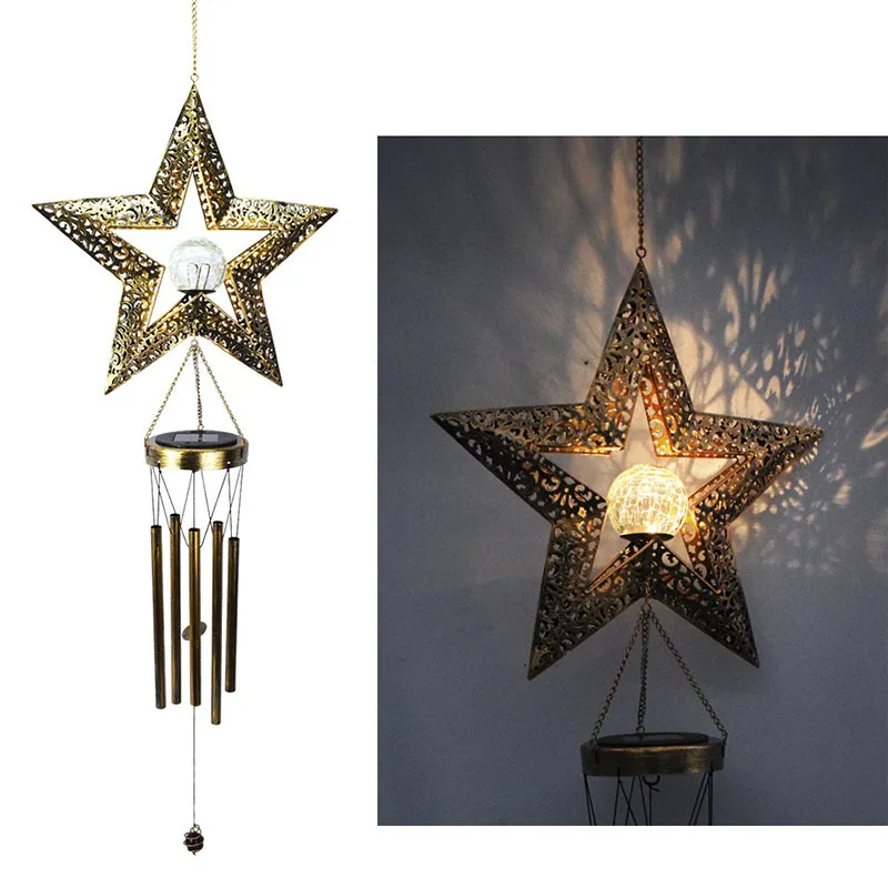 

Solar Wind Chimes Light Retro Garden Iron Art Light Moon Sun Star Glass Ball Lamps Outdoor Decoration For Yard Patio Windowsill