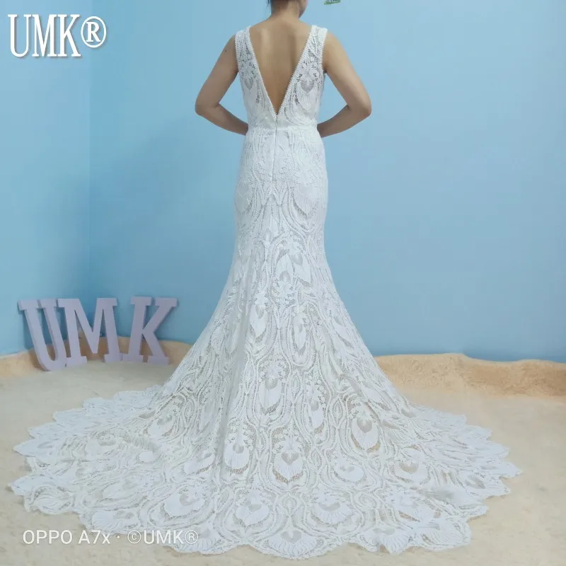 Шикарное свадебное платье UMK в стиле бохо с юбкой годе вязаные кружева