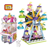 mini playground small particle building blocks childrens toys boys and girls street view ferris wheel crane machine 6 years old