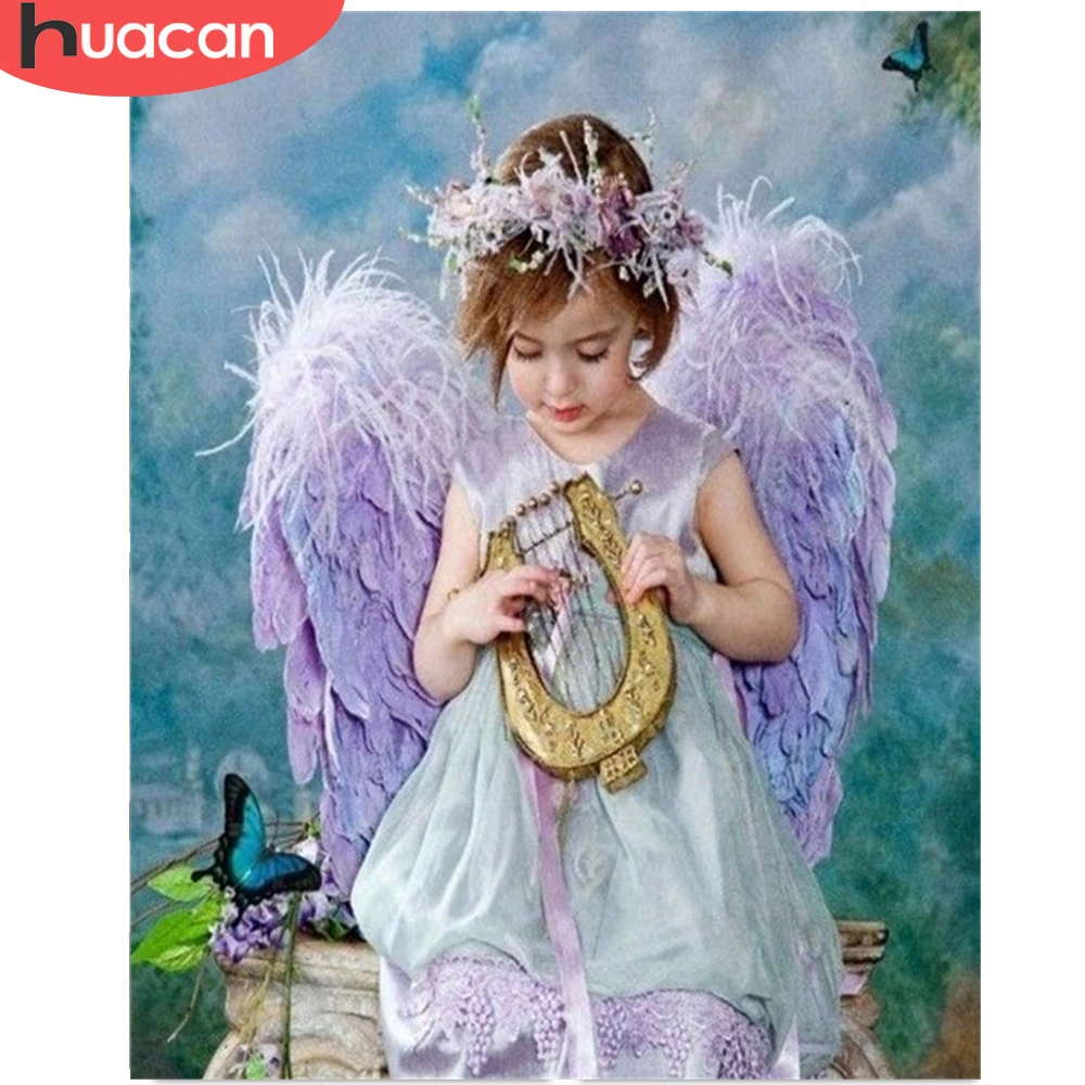 

HUACAN Oil Painting By Numbers Girl On Canvas DIY Frame Wall Art Picture By Numbers Angel Figure Children's Room Decor