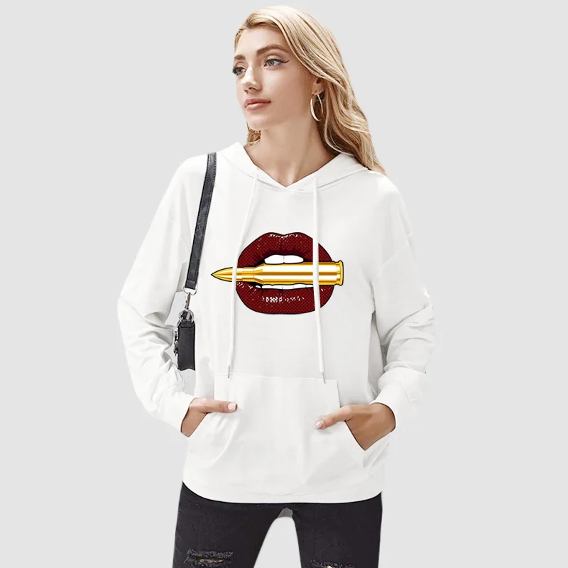 

2021 Harajuku Hooded Sweatshirts Fashion Hoodies Woman Lips Print Pullover Women Punk Cotton Streetwear Casual Clothes