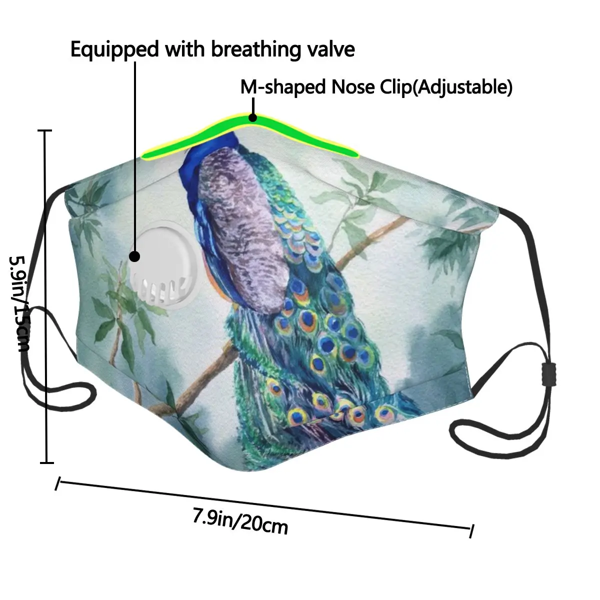 

Peacock On The Branch In Forest Breath Valve Mouth Mask Dust Proof Washable Reusable Masks Unisex Mouth Muffle for Man Women