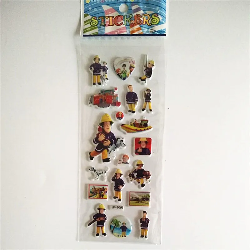 Pegatinas de dibujos animados para habitaciones educativas de ni&ntilde;os, etiqueta de cuaderno 3D para decoraci&oacute;n del hogar, cami&oacute;n de bomberos, bombero, Sam, 6 uds.-4
