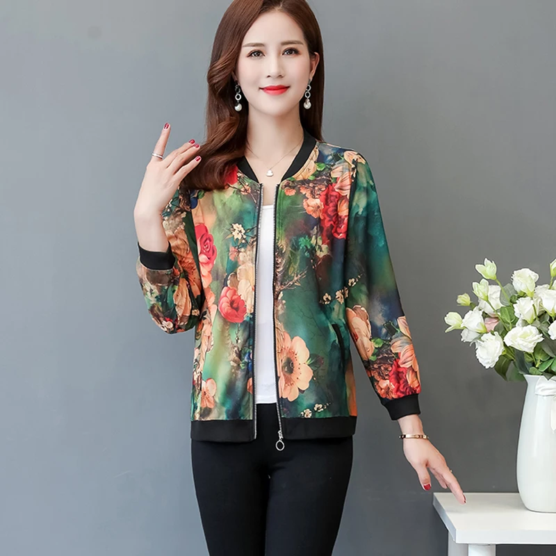 Куртка-бомбер женская с принтом базовая повседневная короткая куртка на молнии в