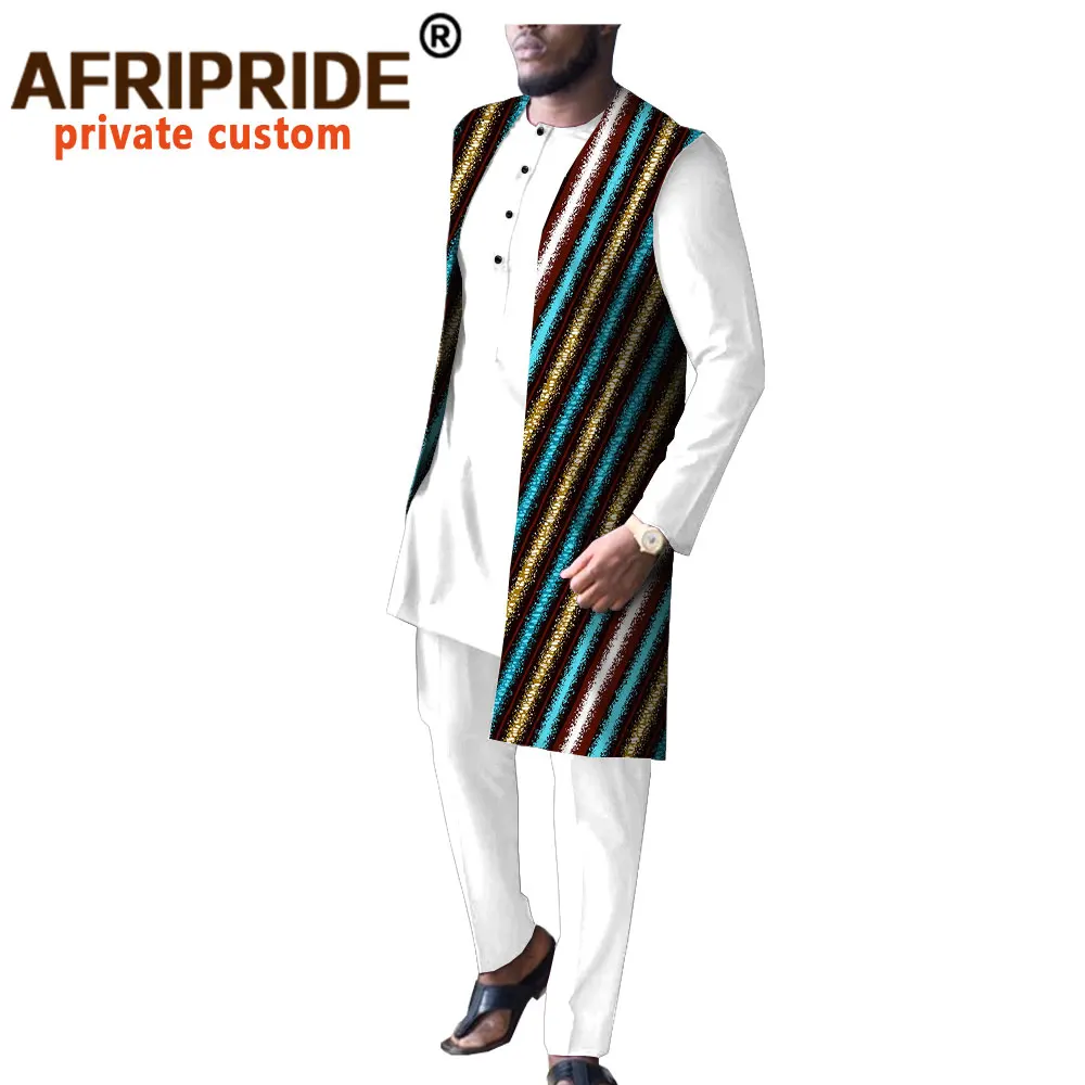 Африканская одежда для мужчин куртка с принтом + рубашка штаны комплект из 3
