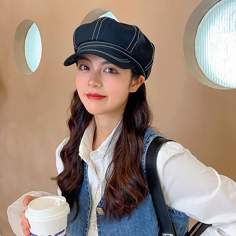 

Blue Denim Vintage Hat Women Newsboy Cap Yellow Baker Boy Cap High Quality Ladies Winter Octagonal Cap