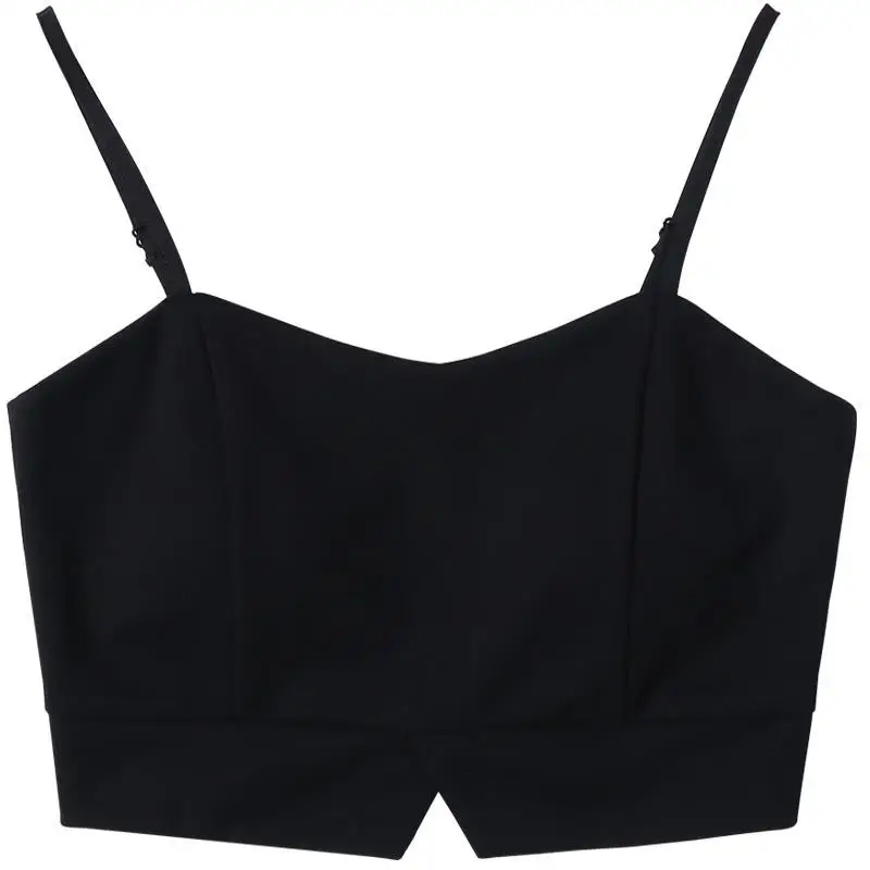 

Black Strapless Bra Beauty Back Strap Vest with Chest Pad Female Sexy Outer Wear Inner Base Wrap-around Short Navel Top