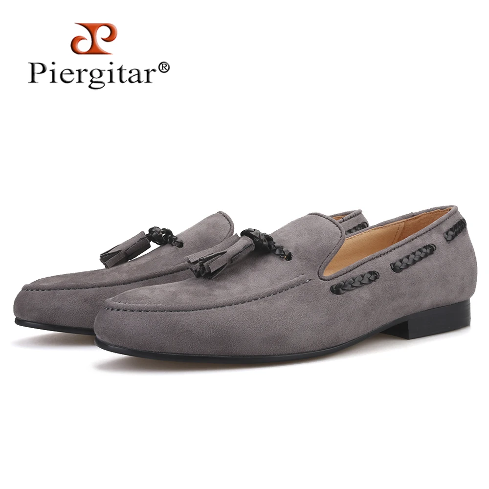 Piergitar Handmade men velvet shoes with new tassel design British style casual Party and Prom men's loafers plus size | Обувь