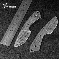 kkwolf diy straight knife blanks outdoor fixed blade hunting knife blank 440c stainless steel blade material damascus pattern