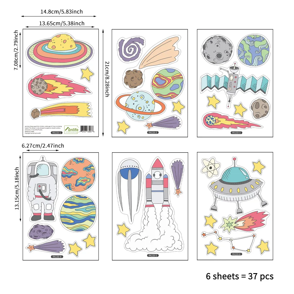 37 шт./компл. настенные наклейки космонавта НЛО DIY фантастические для детской
