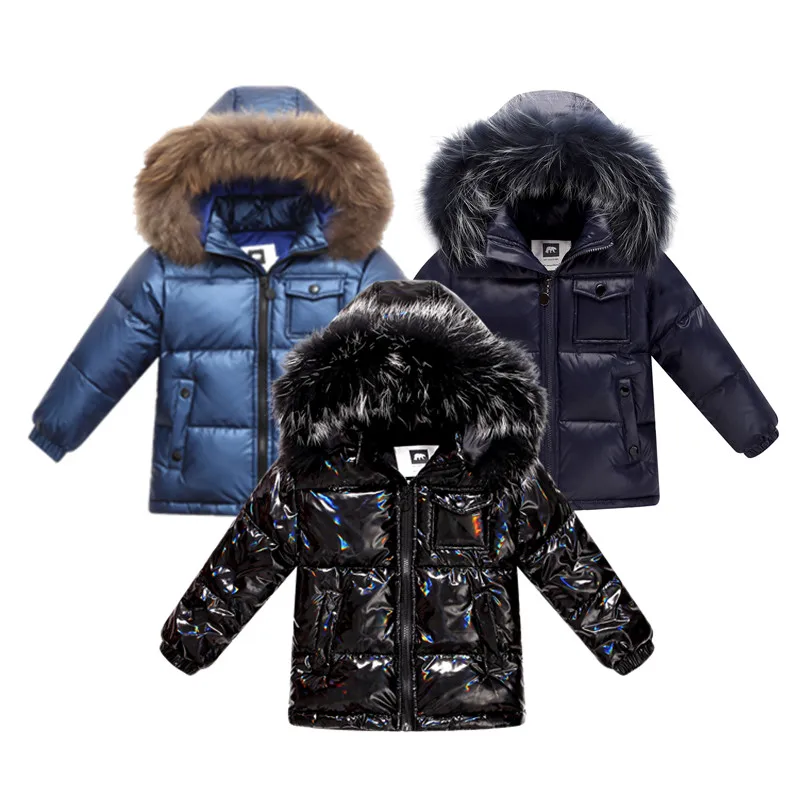 Unisex winter coat down jacket for boys clothes 2-14 y children's clothing thicken outerwear & coats with nature fur parka kids