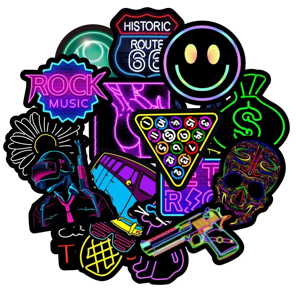 103050100pcs cool neon light graffiti stickers skateboard guitar laptop motorcycle waterproof toy cartoon sticker for kids free global shipping