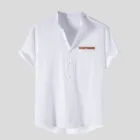 Рубашка Мужская с коротким рукавом, модная блуза свободного покроя, однотонная Повседневная, с воротником-стойкой, на пуговицах, с карманами, лето 2021