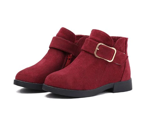 wine red Зимние короткие ботильоны для девочек-подростков; школьные замшевые Ботинки martin цвета хаки, винно-красного, серого цвета; Новинка; 5, 6, 7, 8, 10, 11, 12 лет - Цвет: wine red