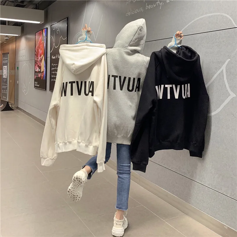 

Harajuku Zipper Hoodie Women Winter Plus Cashmere Digital Printing Fashion Sweatshirt Long Sleeves Lace Hooded Jacket