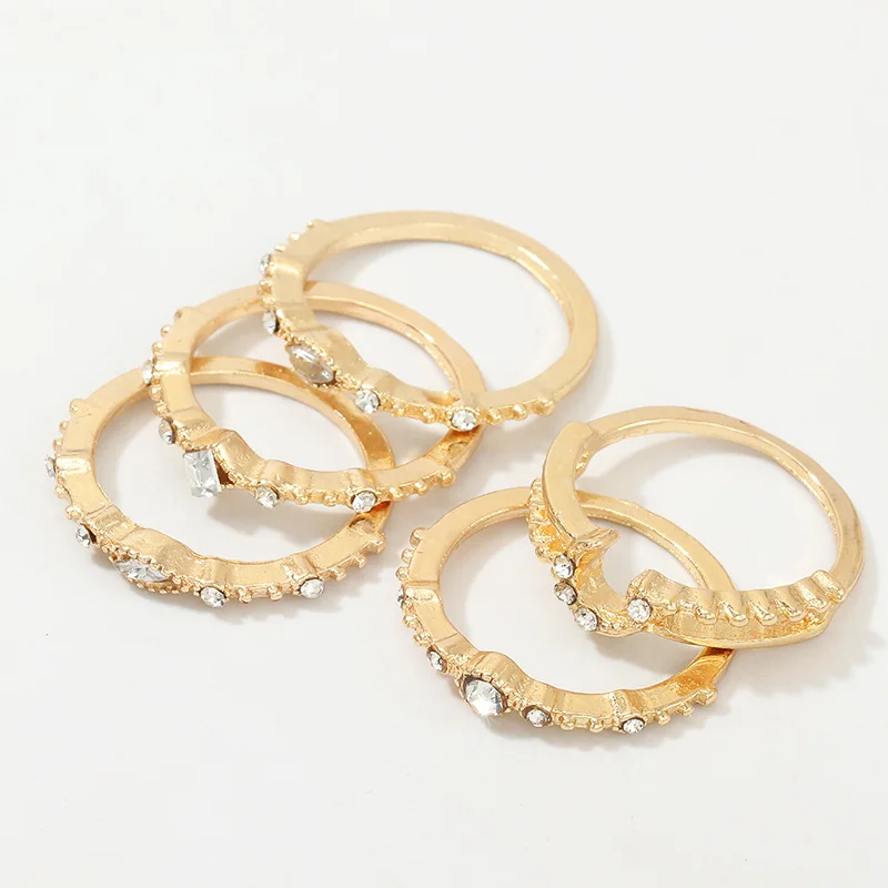 

5pcs/set Bohemian Rhinestone Set Ring For Women Female Star Moon Crystal Ring Gothic Wedding Ring Fashion Jewelry Ring For Women