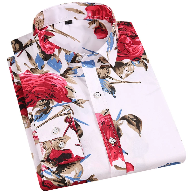 

Men's Floral Print Shirts Long Sleeve Casual Flower Printing 100% Polyester Soft Thin Comfortable Button Up Hawaiian Dress Shirt